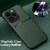 IPhone 16 15 14 13 12 Pro Max Luxury Matte Shockproof Lens Protect Cover Leather for Magsafe Magnetic Car Holder Phone Case