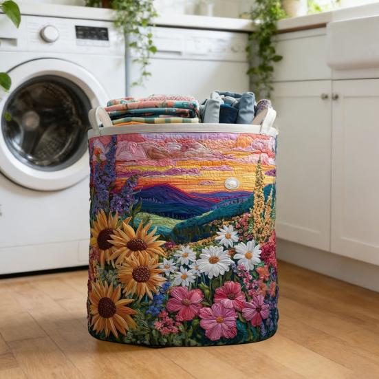 Quilted Laundry Basket, Thick Durable Fabric Storage Hamper, with Reinforced Handles, Clothes Toys Organizer for Home Decor