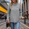 Autumn and Winter Women's Plus Size High Neck Casual Twist Solid Color Long Sleeve Sweatshirt