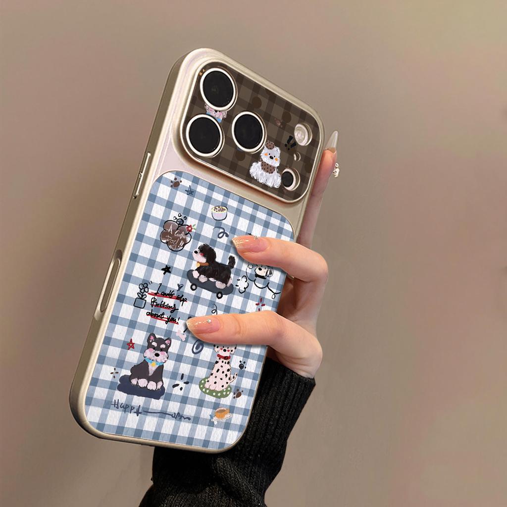 Клетчатая собака подходит для чехла для мобильного телефона iPhone17promax Apple 16pro новый 15pro нишевый 16 кожаный.