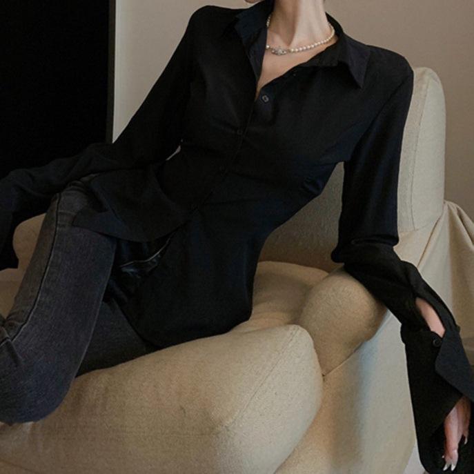 Женская блузка с французскими рукавами-колокольчиками и завязками - Приталенный силуэт, Тонкий дизайн, Идеально подходит для весны и осени.