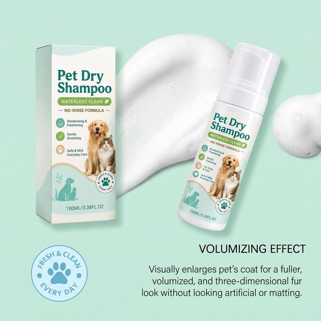 No-Rinse Pet Shampoo Mousse, Gentle for Sensitive Skin, Deodorizing & Fresh, Easy for Cats & Dogs 100ml