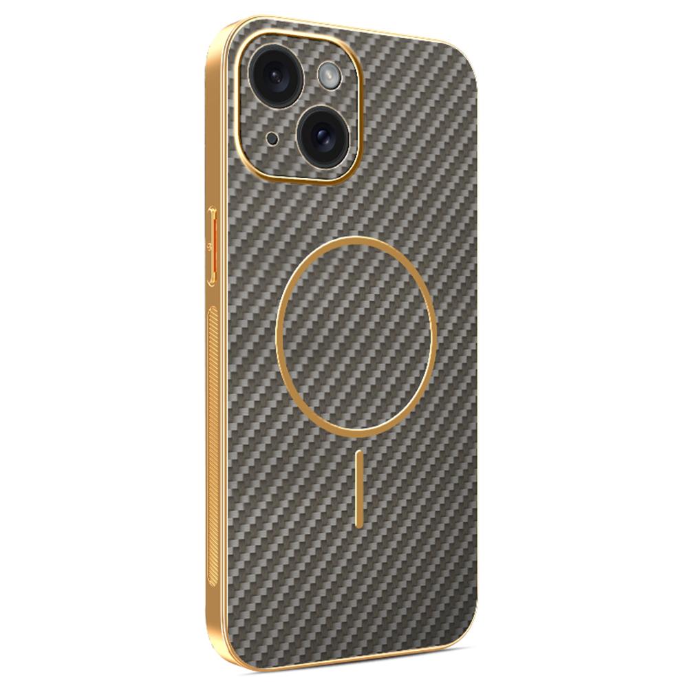 For iPhone 15 Phone Case Carbon Fiber Textured Electroplated TPU Back Cover