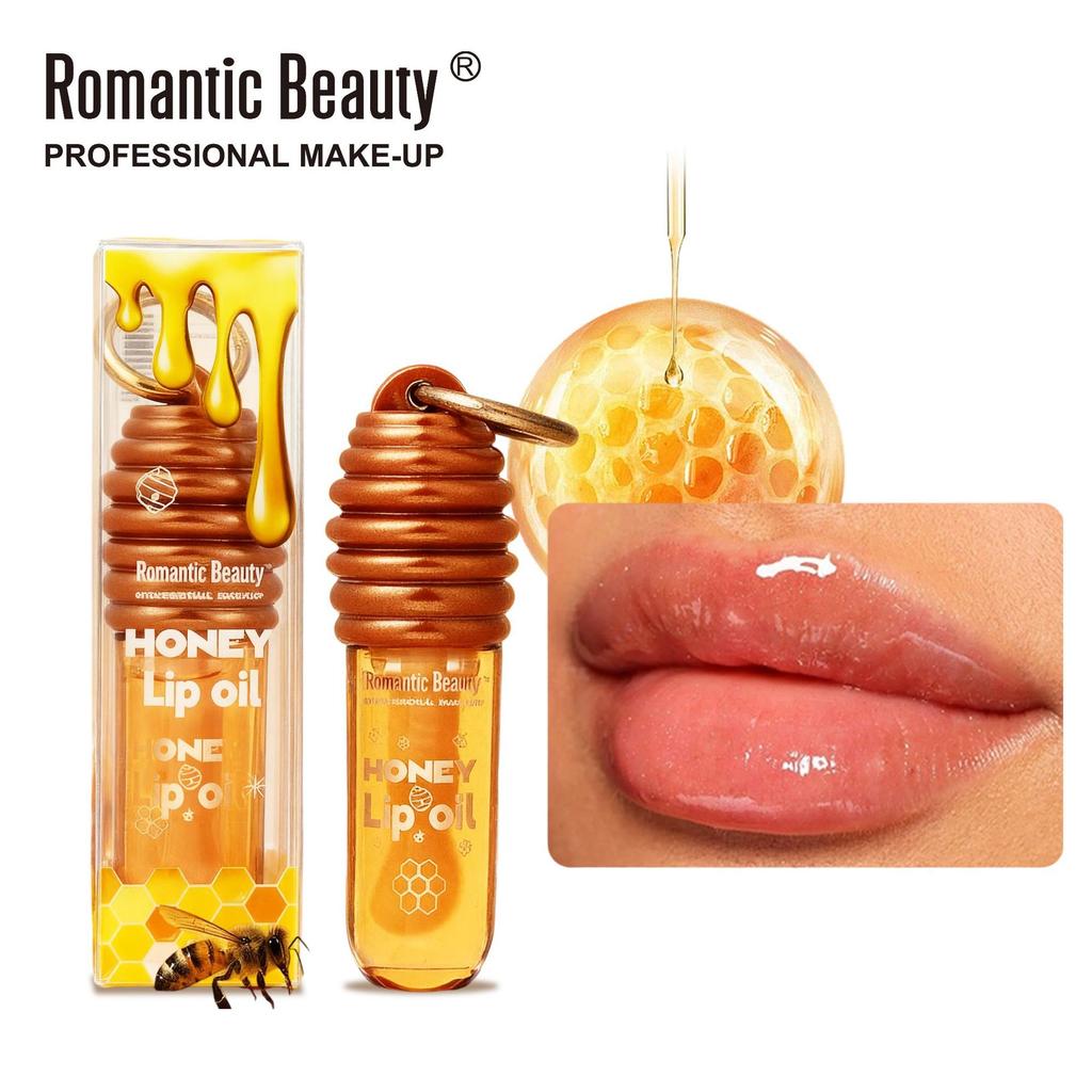 Honey Lip Oil Essence Moisturizing Lip Balm Hydrating Lip Gloss with Keychain Bag-Hangable Plump Lip Glaze