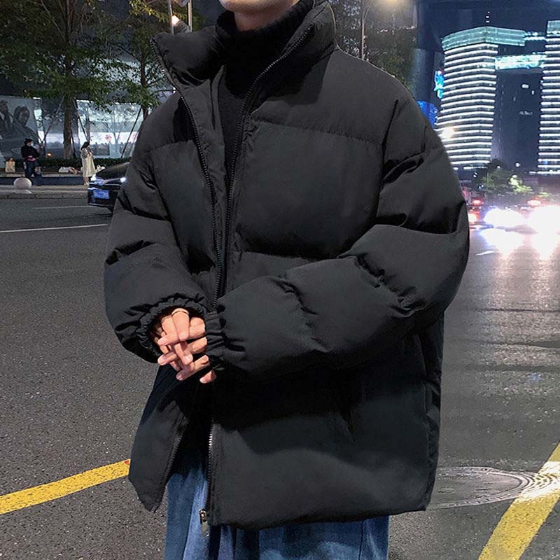 Зимняя толстая пуховая куртка, мужская теплая куртка на хлопковой подкладке, куртка свободного покроя, черное пальто