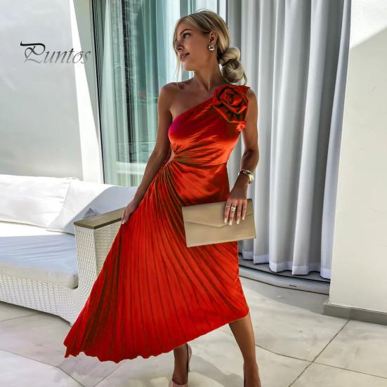 Женское вечернее платье на одно плечо, плиссированное с цветочным декором, с открытой спиной, без рукавов, с нерегулярным подолом, для коктейльной вечеринки, свадьбы, миди, платье