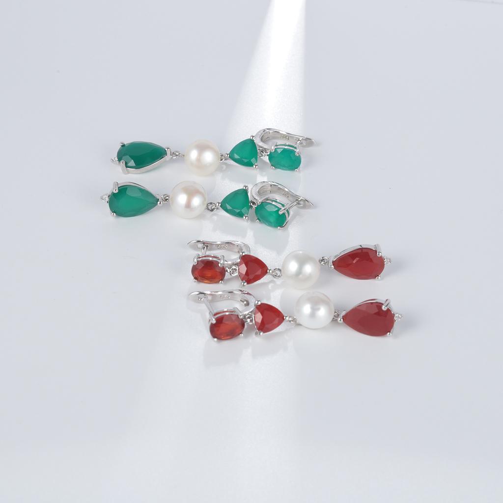 Роскошные персонализированные ювелирные серьги из натурального жемчуга, высококачественные серьги и серьги из зеленого агата с драгоценными камнями серебра 925 пробы.