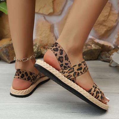 Модные женские сандалии больших размеров с леопардовым принтом, летние, на ремешке вокруг щиколотки, слипоны, с открытым носком, повседневная обувь с подошвой из ЭВА для пляжа,