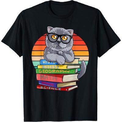 Забавная футболка с британской короткошерстной кошкой и надписью 'Книжный червь' для школы