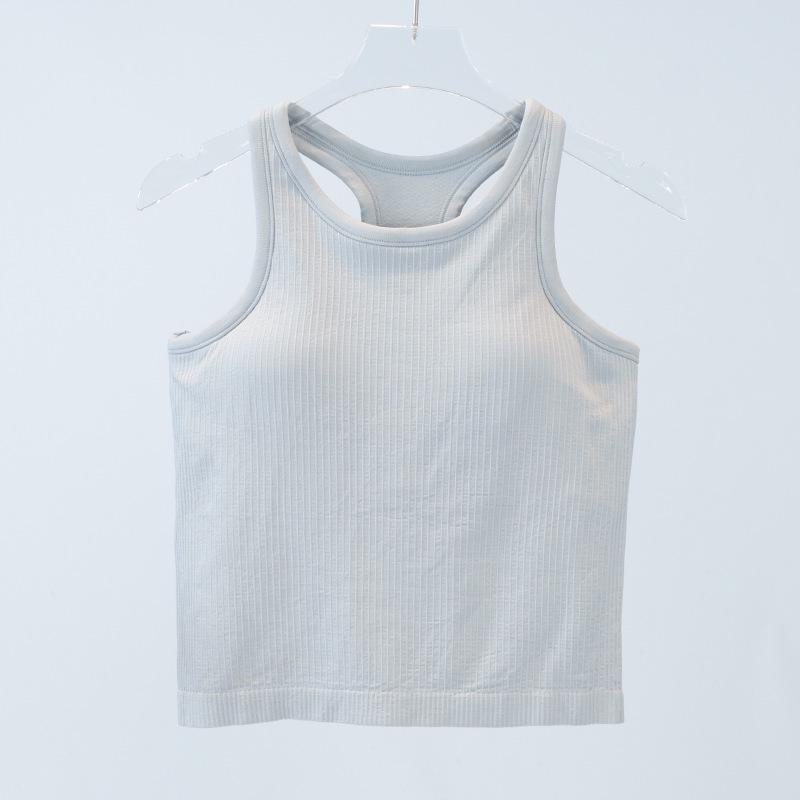 Женский топ для йоги с высоким уровнем эластичности, вязаный в рубчик, со встроенными нагрудными вкладышами, утягивающий талию и удобный для лета