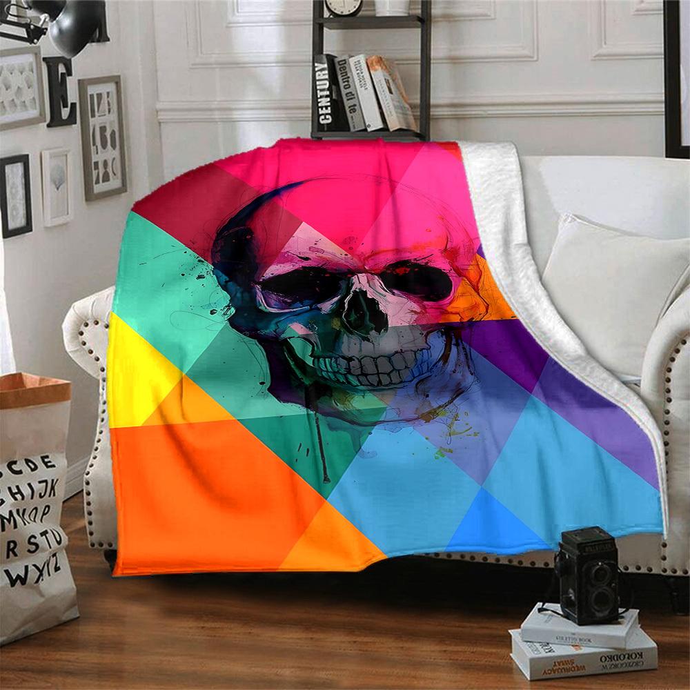 1pc Skull Spectrum Blanket, Lightweight Flannel Throw Blanket For Sofa, Bed, Travel, Camping, Living Room, Office, Couch, Chair, And Bed