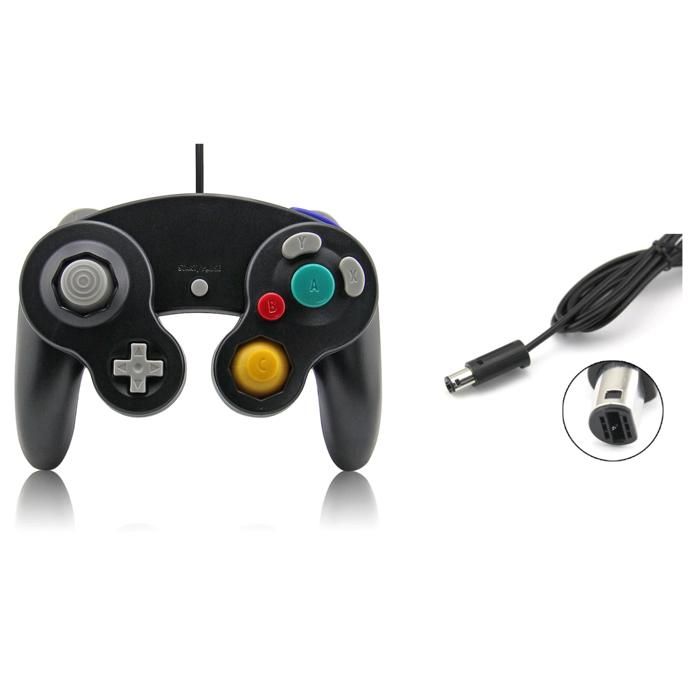 Manette filaire - Manette Noire Game Cube_26 - Compatible GameCube & Wii (RVL-001) - Vibration - Câble 1,5 m