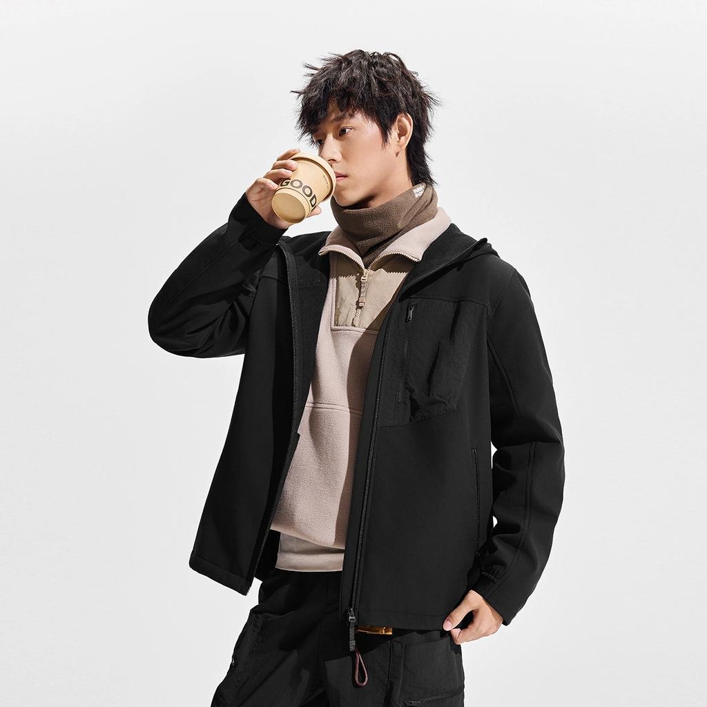 Li Ning Outdoor CF Tracing, Термоотражающая водоотталкивающая куртка с подкладкой из флиса, свободного кроя, куртка Soft Shell мужская AFDVB37-5