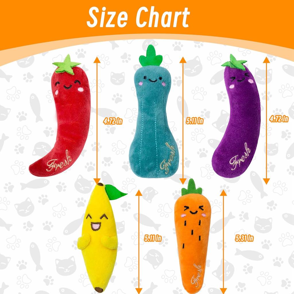 Catnip Toys for Indoor Cats Cat Toys for Cats Vegetable 5 Pack Fluffy For Chewing Playing Interactive Kitten Toys Catnip Filled