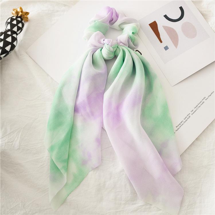 Летний новый тонкий двухслойный шифоновый резинка-галстук с лентой для женских причесок в пучок, тай-дай