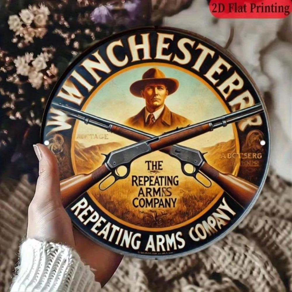 Винчестер Repeating Arms Винтажная 2D Алюминиевая Табличка Круглый Металлический Знак Западный Бар Дом Декор для Ружья 8x8 Дюймов