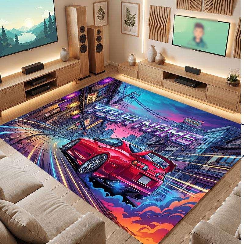 Neon Colorful Theme Crystal Velvet Floor Rug Personalized Custom Name Text Warm Carpet Home Decoration