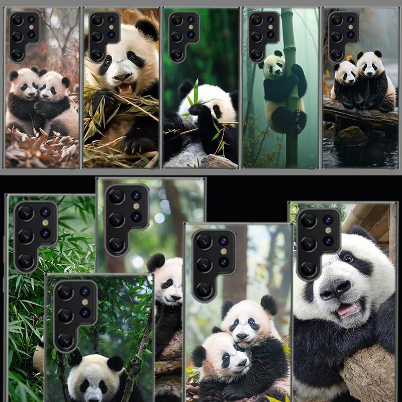 Panda Baby, Giant Panda Family Capa Phone Case For Samsung S26 Ultra S25 Edge Galaxy S23 S21 S20 S24 FE S22 S10 Plus Cover Clear