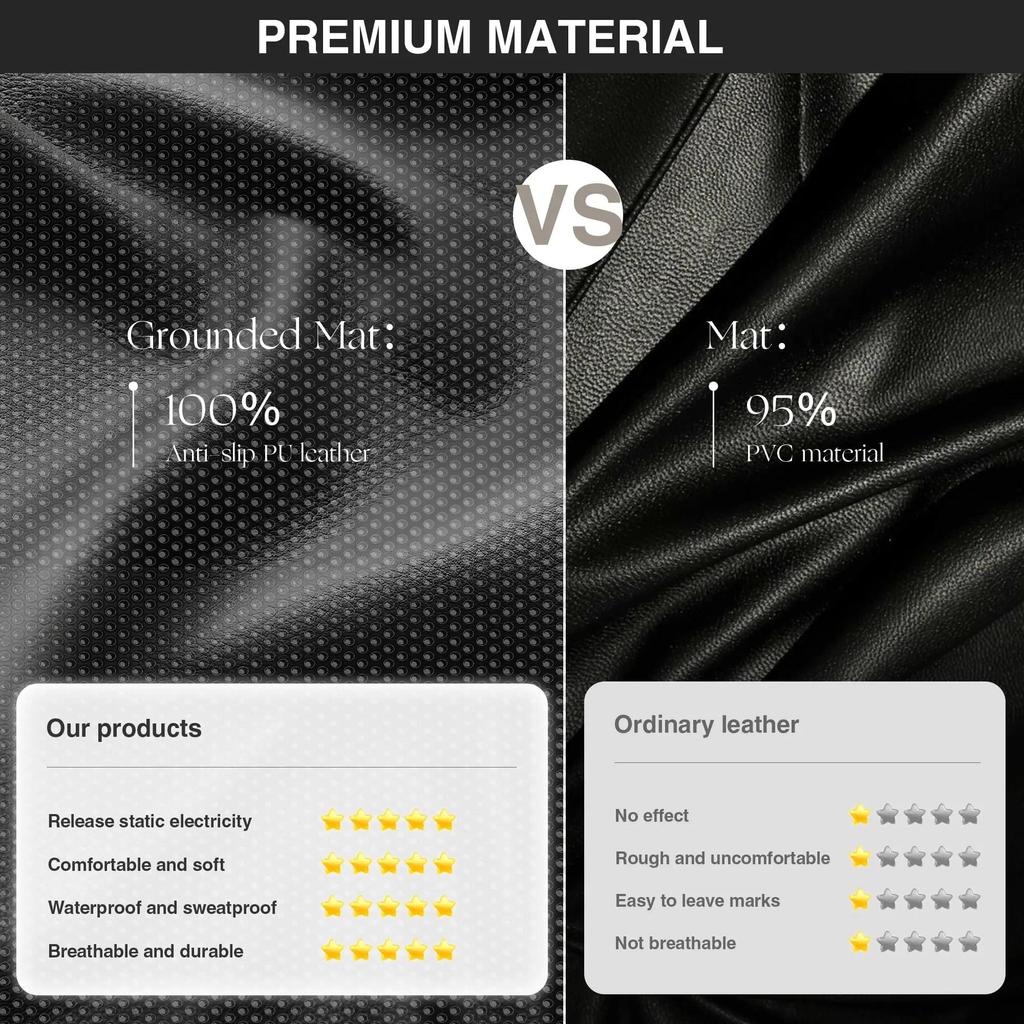 Дышащий заземляющий коврик 27 дюймов × 76 дюймов для кровати, заземляющий коврик для сна, противоскользящий заземляющий матрас из искусственной кожи с заземляющим шнуром