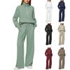 Women's Casual Sportswear Set, Half-Zip Hoodie with Pocket & High-Waisted Wide-Leg Pants, 7 Color Options