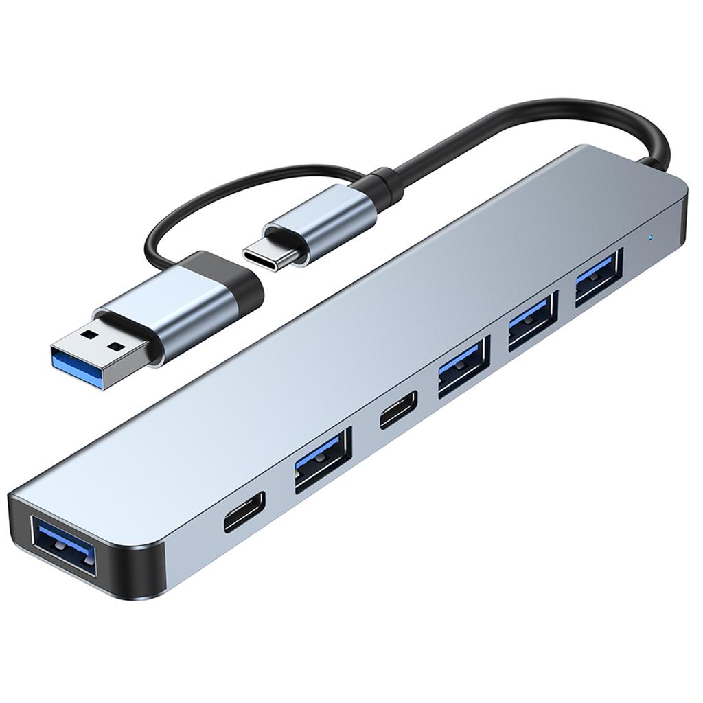 2217 USB A+USB C Hub Adapter 7 In 1 Multi Port USB Docking Station with USB3.0+USB2.0*4+PD+USB C Data Port Extension