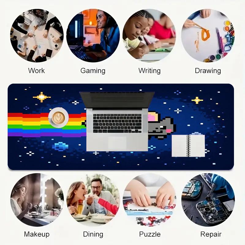 Игровой коврик для мыши Nyan Cat XL Нескользящая резиновая основа Прошитый край Водонепроницаемый коврик для стола Для ПК Ноутбука Геймера Офиса Компьютерные аксессуары C92944