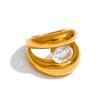 Yhpup Size 678 Stainless Steel Double-Layer Cubic Zirconia Cast Ring Rust Proof High Quality Golden Finger Daily Jewelry Gift