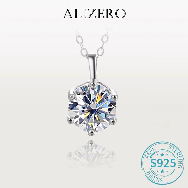 ALIZERO 2.0ct Round Cut D Color Moissanite Necklace For Women Fine Jewelry with GRA 925 Sterling Sliver Diamond Pendant Necklace