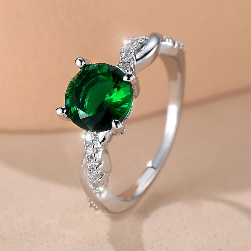 Round Classic Silver Simple Color Aqua Bluewhiteredgreen Zircon Ring For Women Temperament Wedding Ring Eternity Trend Jewelry