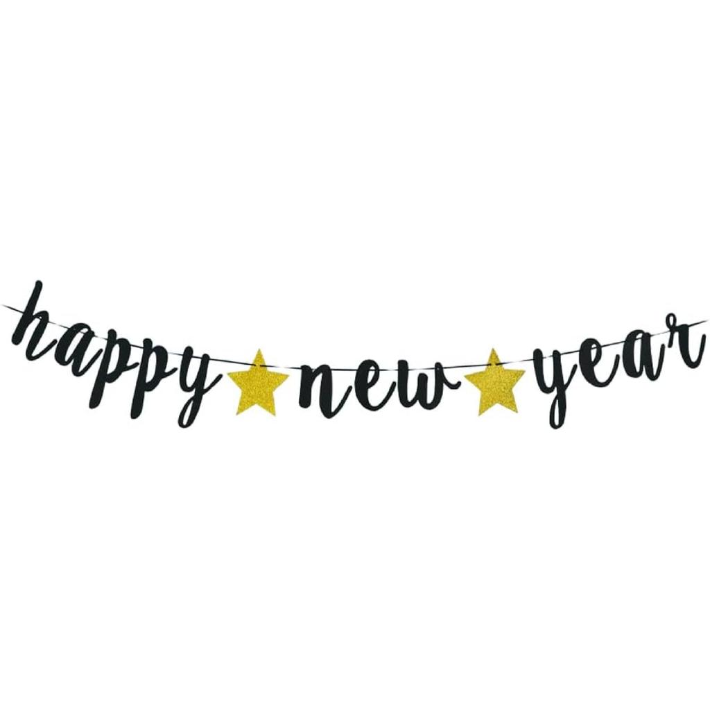 Happy New Year Banner- New Year's Eve Party Supplies New Year's Eve Decorated Happy New Year Sign Black Glitter Cheers to 2026 party props