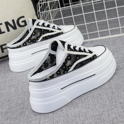 Модные 8 см дышащие кроссовки тапочки шлепанцы на платформе танкетке женские сандалии летние модные удобные сандалии тапочки женская обувь