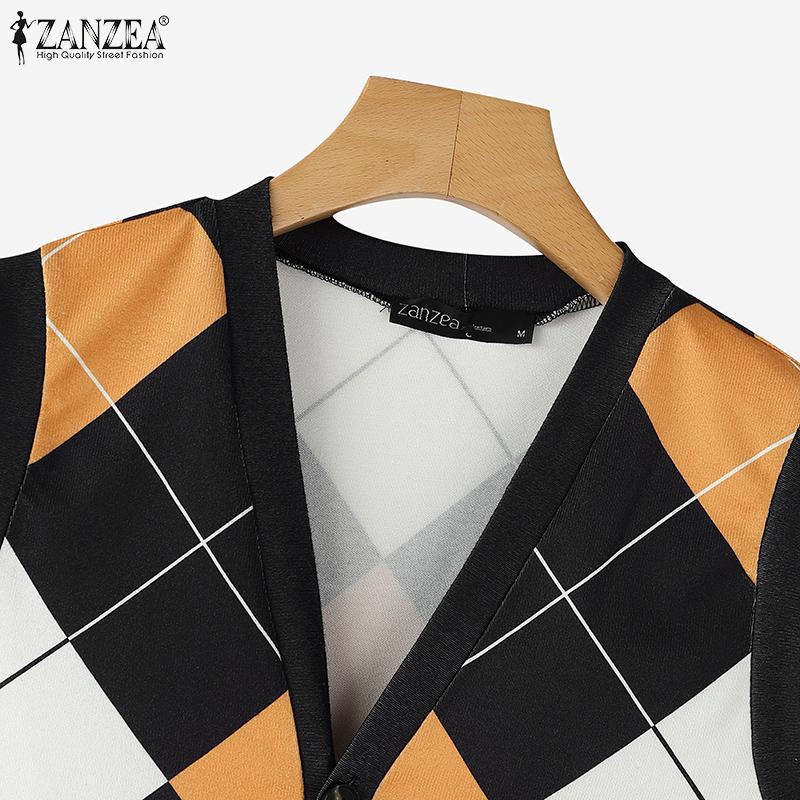 ZANZEA Женские осенние вязаные жилеты с круглым вырезом без рукавов в контрастную клетку