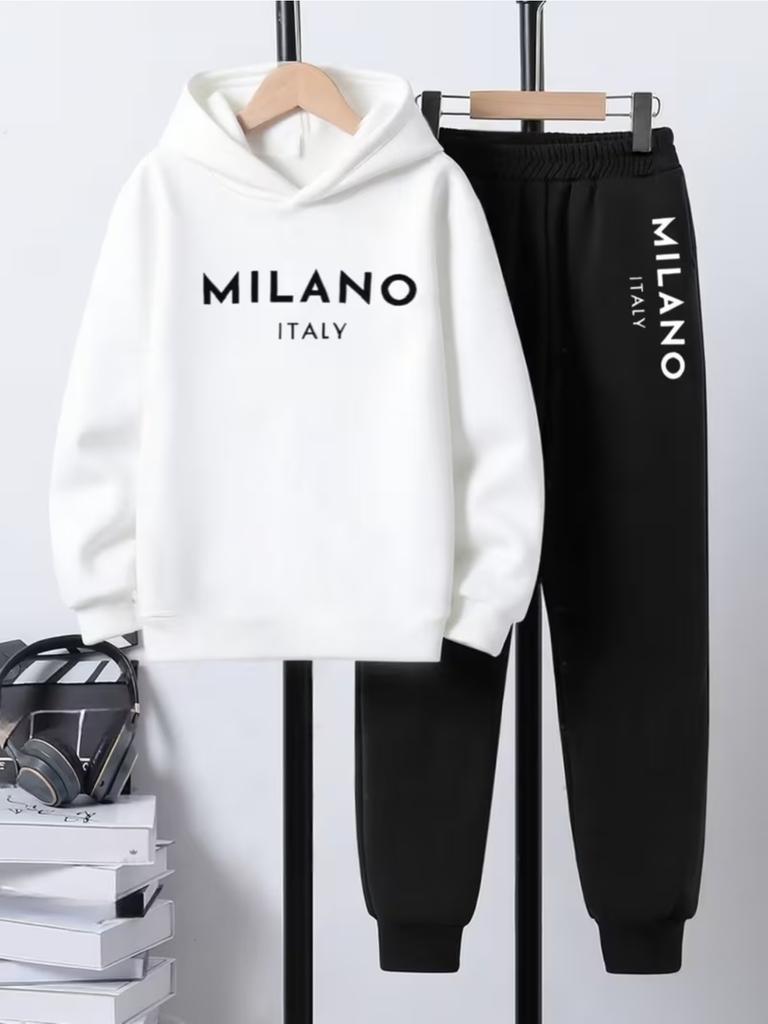 Мальчишеский спортивный костюм из 2 предметов с надписью MILANO ITALY: Худи и Брюки-джоггеры - Мягкий худи-пуловер, Брюки с эластичными манжетами, Mac