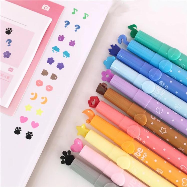 12/6pcs/Cute Stamp Highlighter Marker Pen for Reading DIY Scrapbooking Stationery Material School Supplies
