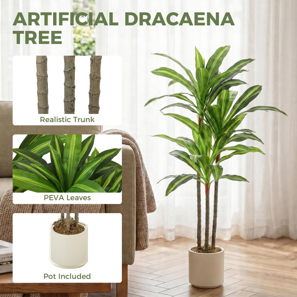 90cm Artificial Dracaena Trees Set of 2 Bendable Trunks, Green