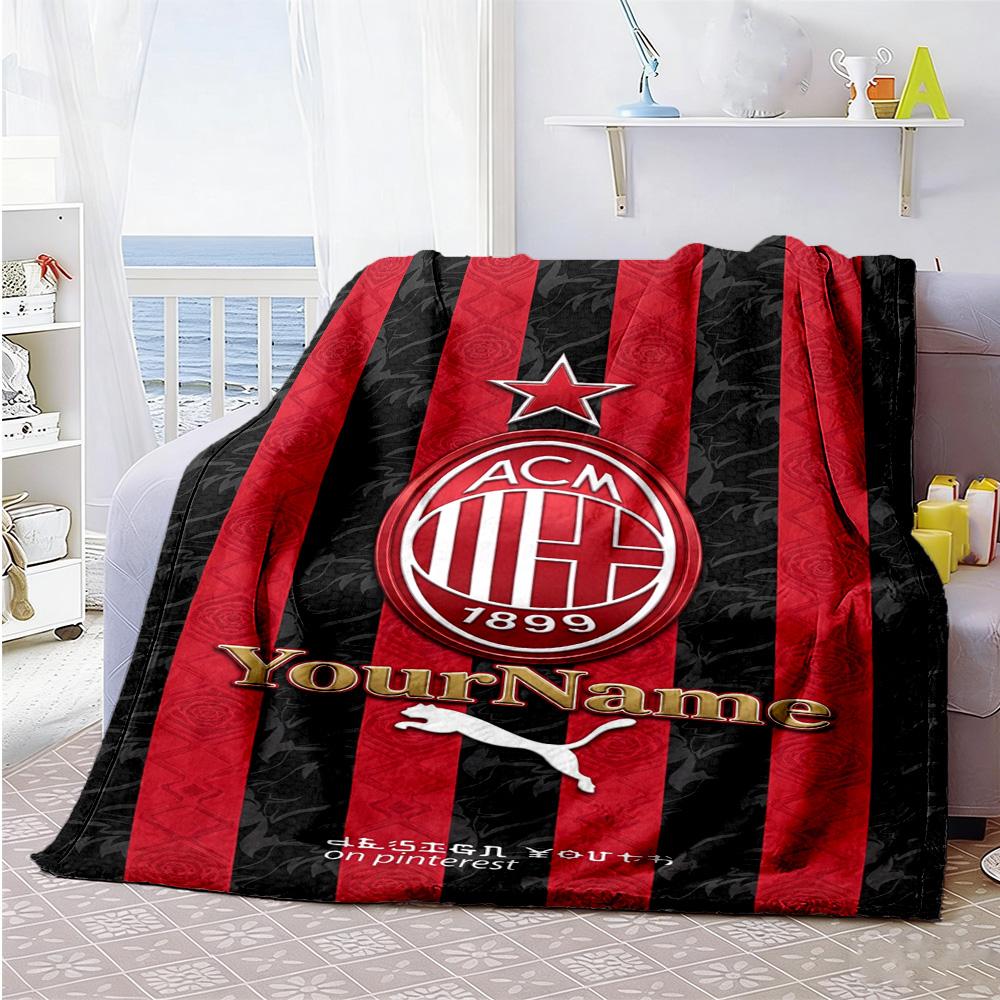 Ac Milan Customize Your Name Blanket Lightweight Customizable Blanket Ultra-Soft Suitable for Couch Office Seaside Picnics for All Occasions