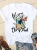 Christmas Fashion Print T-shirt New Year Women Clothes Coffee Style Watercolor 90s O-neck Graphic Lady Casual Female Shirt Tee
