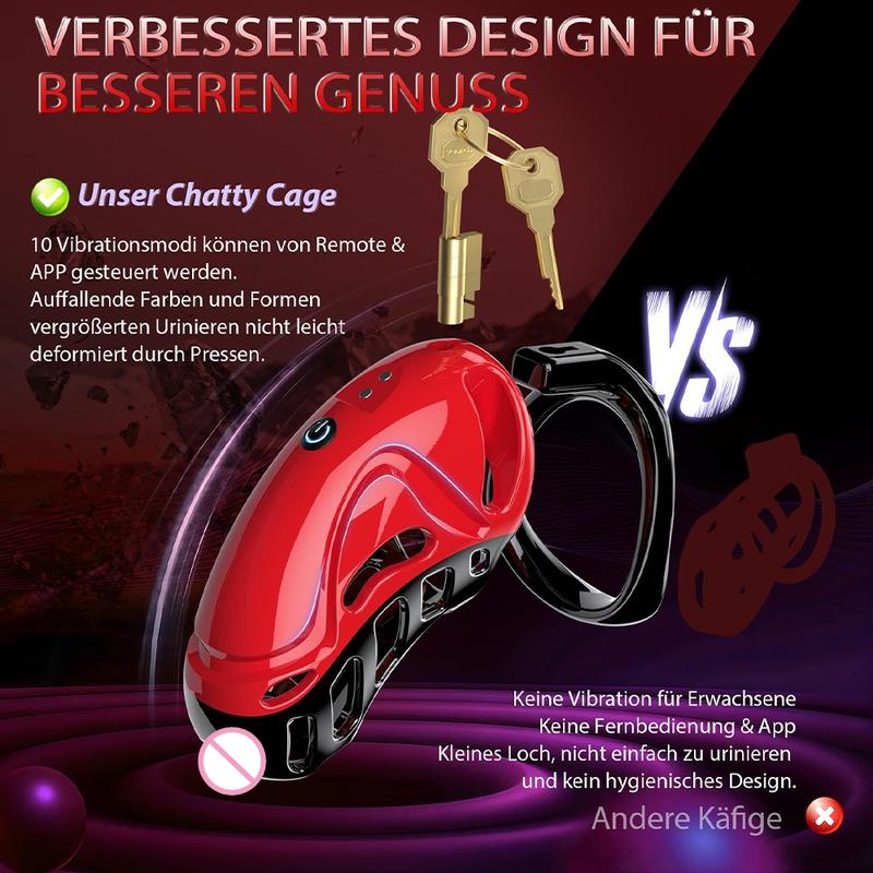 Remote Control Vibrating Chastity Cage for Men – APP Electric Lock, Bondage Toy with 2 Vibrating Motors, Silicone Male Abstinenc