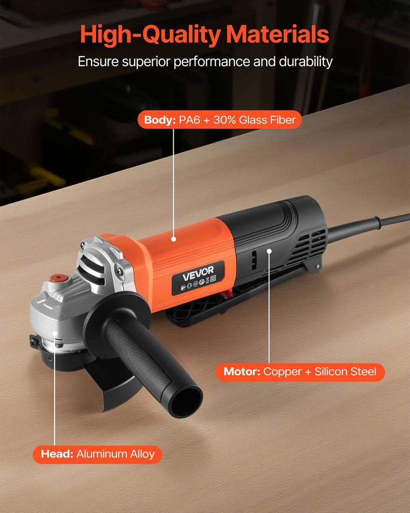 Angle Grinder, 114.3mm Electric Grinder Power Tool, 4.5Amps 12000RPM High-Speed Corded Angle Grinders with Adjustable Dust Guard for Metal Grinding,