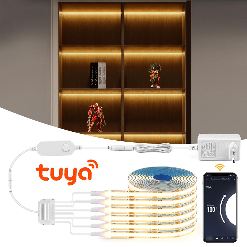 Multiple Layer Cabinet LED Lights DC12V Tuya Smart WiFi COB LED Strip Light Tape 320leds/M Bedroom Wall Kitchen Backlighting