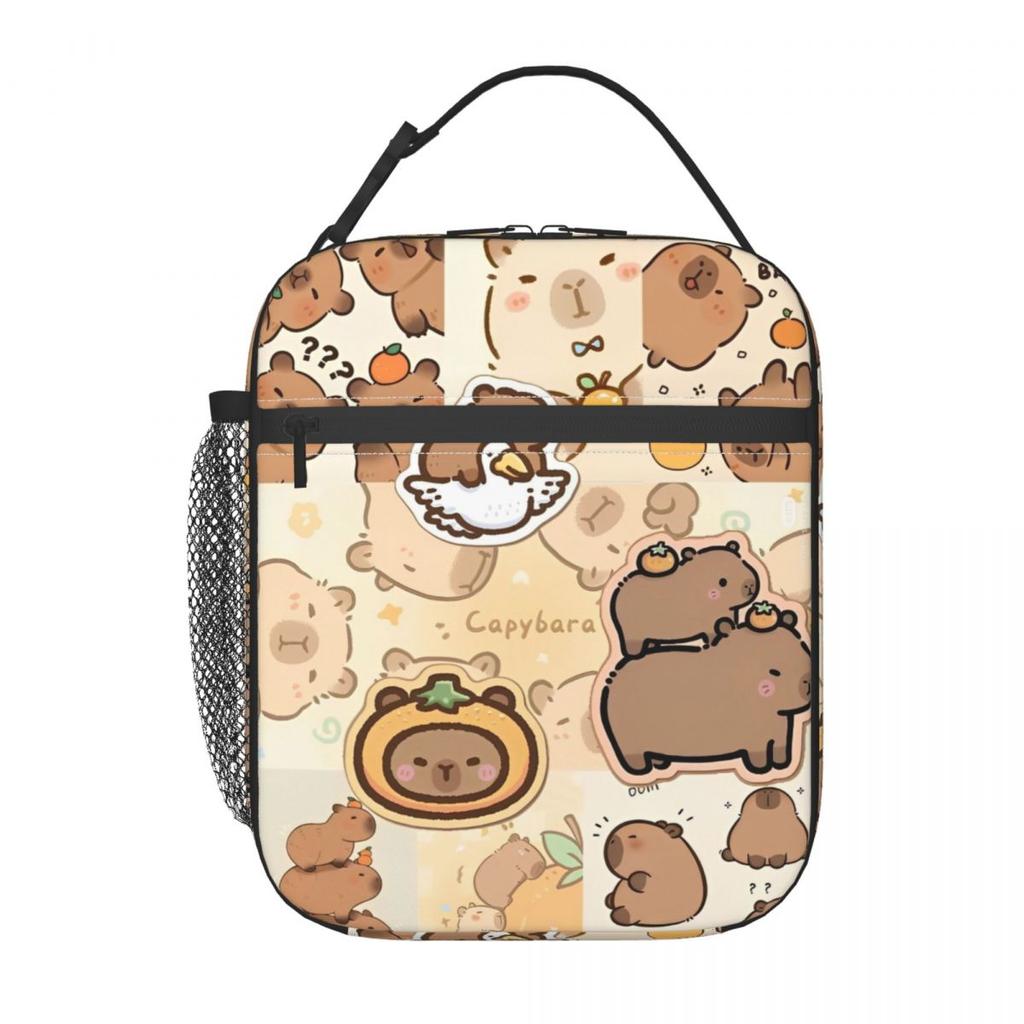 Kawaill Capibara Cartoon Merch Insulated Lunch Tote Bag For School Food Box Portable Cooler Thermal Lunch Boxes