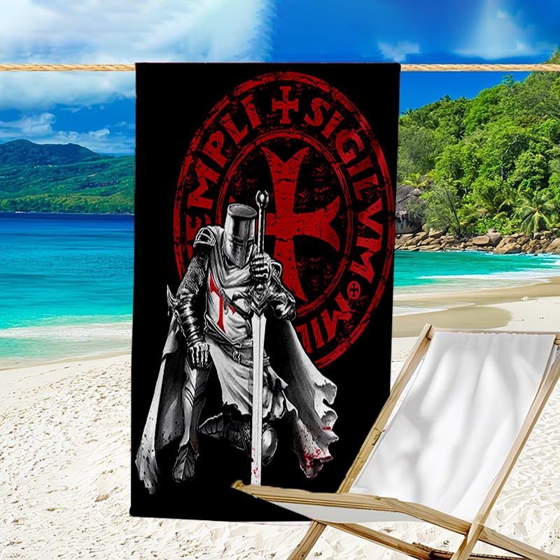 proof beach towel with a Knights Templar pattern - soft,absorbent,quick-drying,machine washable - perfect for swimming,camping,bathing