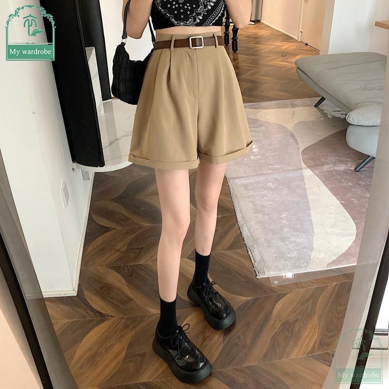 Женские свободные брюки с высокой талией, широкие, тонкие, шорты для костюма, летняя корейская версия, закатанные повседневные шорты