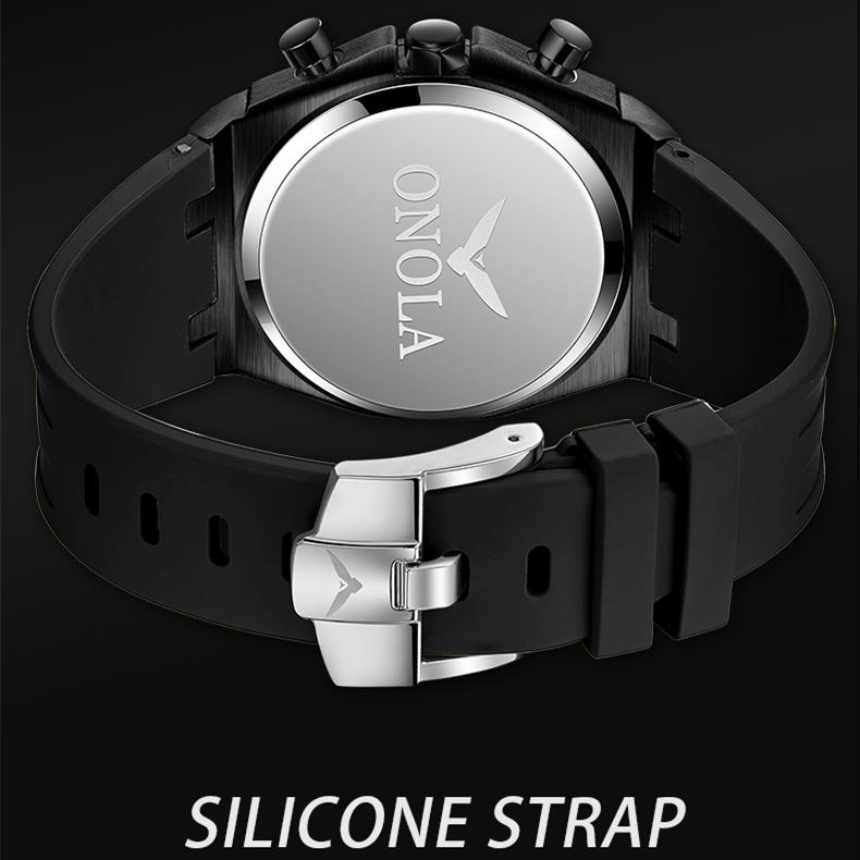 Новые роскошные мужские часы с коробкой ONOLA, многофункциональные мужские водонепроницаемые часы с силиконовым ремешком, мужские кварцевые часы