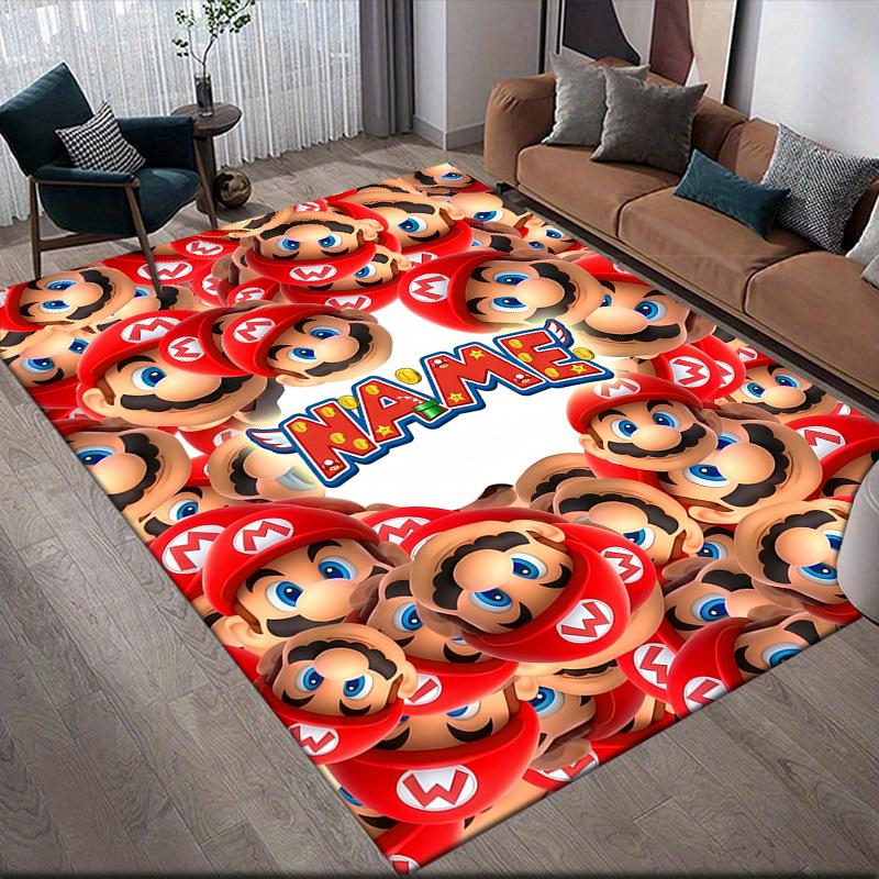 Custom Name,Mario Home Sofa Decoration for Living Room & Bedroom, Non‑Slip Play Flannel Floor Mat for Game Room