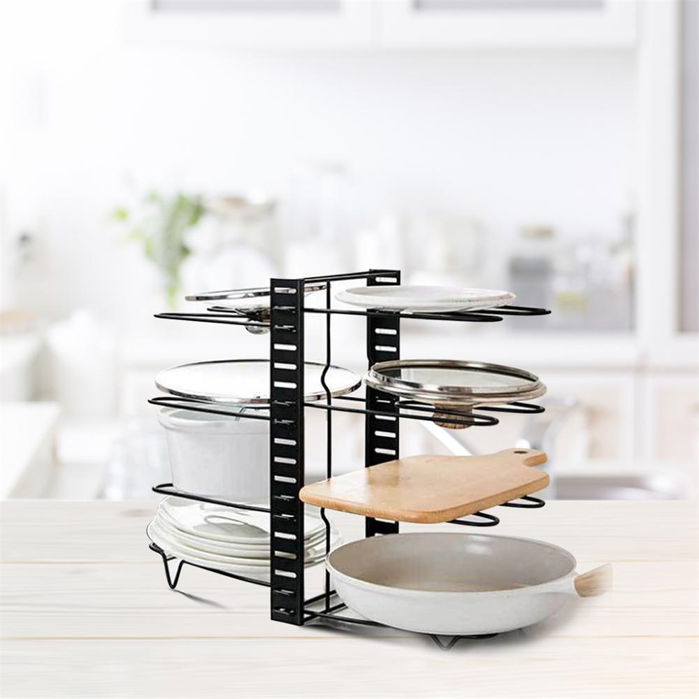 8-ярусная стойка-органайзер для сковородок и кастрюль, многослойная, из железной проволоки, двусторонняя, регулируемая, для хранения крышек, кухонный инструмент