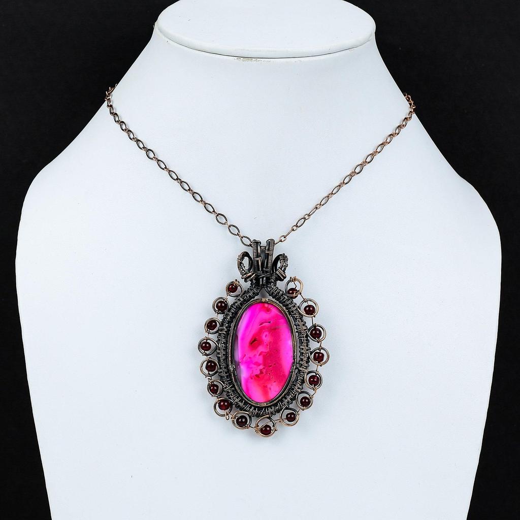 Розовый дендрит опал драгоценный камень чистая медная проволока обернутая ювелирные изделия ручной работы кулон