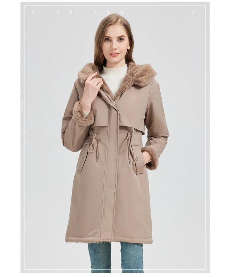 Two-sided Wearing Large Fur Collar Mid-length Fleece-lined Parkas Women's Cotton-padded Coat Thickened Jacket