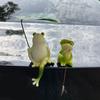 2 шт./набор Садовая фигурка лягушки Мини-статуэтка лягушки-рыбака Сидящая лягушка с листом-зонтиком Прудовая скульптура лягушки-рыбака для ландшафта двора В помещении/на улице