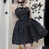 Women's Sleeveless Gothic Lace Dress Vintage Corset Halter Swing Cocktail Dress Victorian Style Black